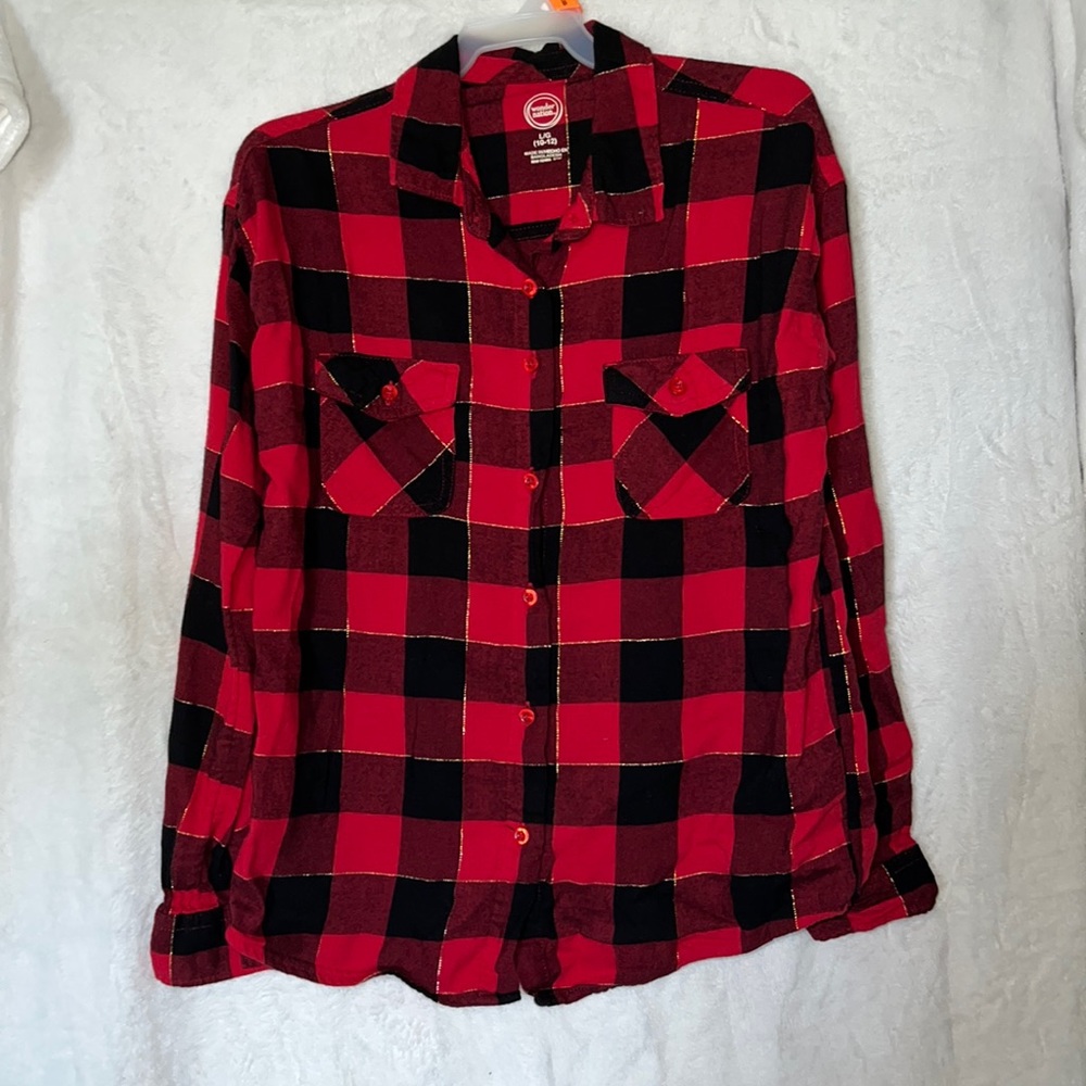 Red and Black Plaid Button Down SZ L